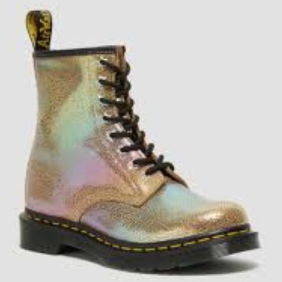 DR. MARTENS l Gold Glitter Rainbow Ray 1460 Suede Lace Up Combat Boots Size 5 - Picture 12 of 12